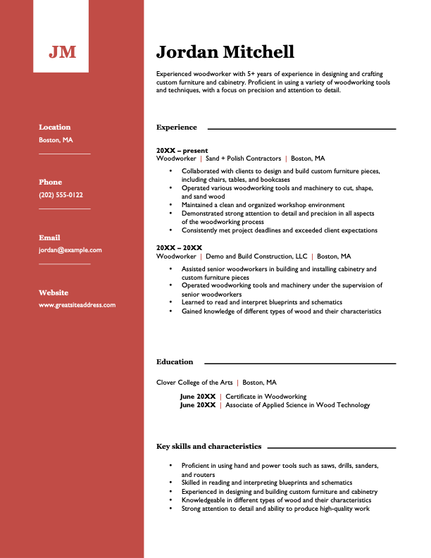 Woodworking resume